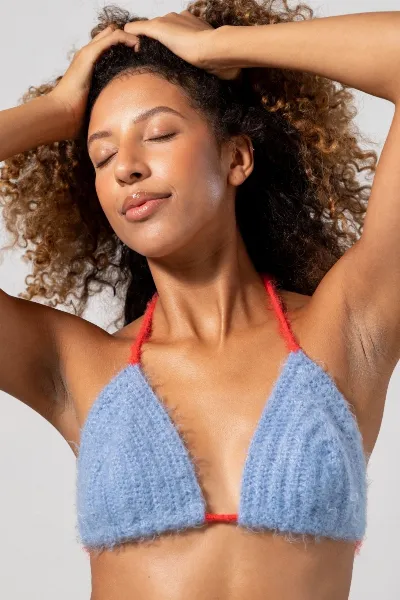 Understatement Understatement Damen vegan Bralette Knitted Triangle Hellblau/Feuerrot