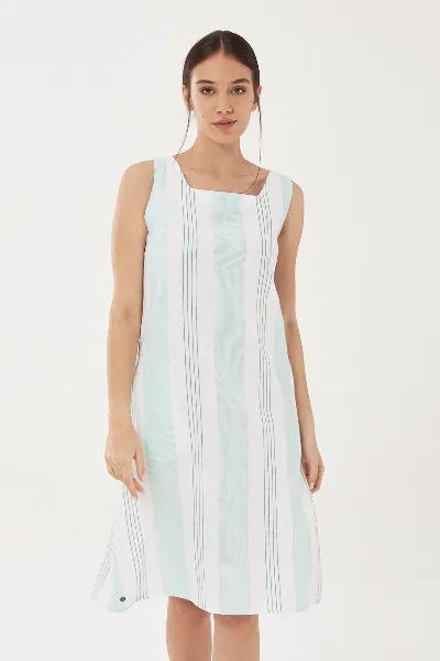 ORGANICATION ORGANICATION Damen vegan Kleid Leinenmischung Streifen GrÃ¼n WeiÃŸ
