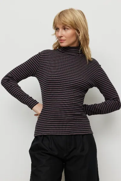recolution Recolution Damen vegan Langarmshirt Liatris Stripes In Dark Grape