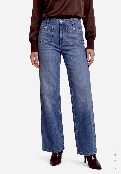 zero Damen Flared Jeans  mit aufgesetzten Taschen