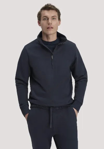 hessnatur hessnatur Herren Sweat Troyer Regular BETTER RECYCLING aus Bio-Baumwolle - blau