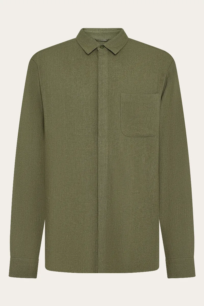 KnowledgeCotton Apparel KnowledgeCotton Apparel Herren vegan Hemd Leinen Mix Gebrannte Olive
