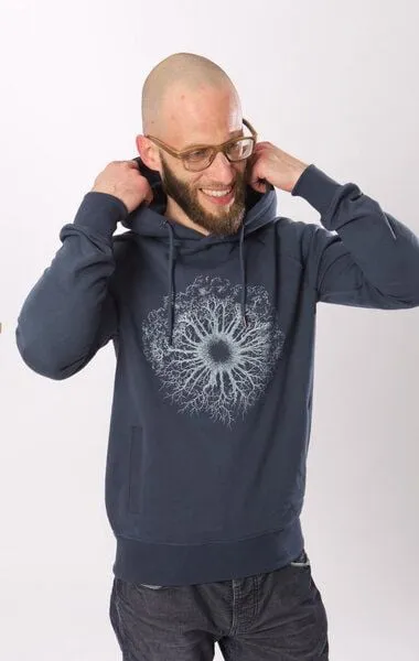 Life-Tree Life-Tree Hoodie aus Biobaumwolle Fairwear WoodenIris in Burgund Rot/ Dark Blue