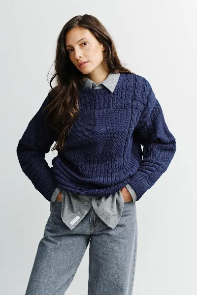 Rotholz Rotholz Damen vegan Sweatshirt Aus Patchwork-Strick, Dunkel