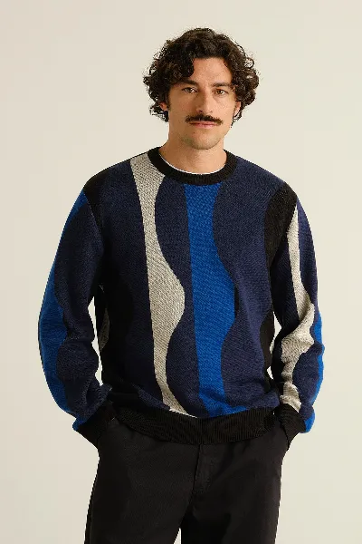 dedicated Sweater Mora Wavy Stripe Blau