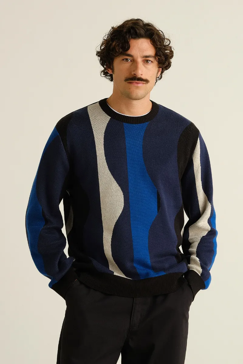 dedicated Sweater Mora Wavy Stripe Blau