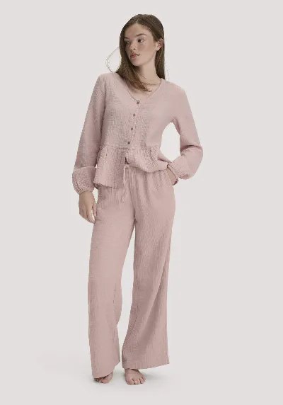 hessnatur hessnatur Damen Musselin Schlafhose Relaxed PURE COMFORT aus Bio-Baumwolle - rosa