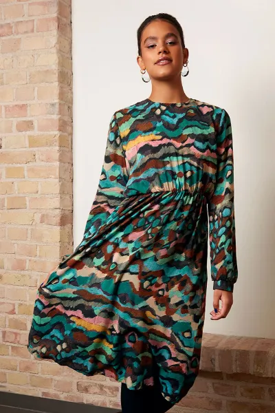 Widda Widda Damen vegan Kleid Garbo Grünes Grafik-Muster