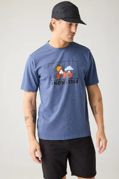 KnowledgeCotton Apparel KnowledgeCotton Apparel Herren vegan T-Shirt Frontdruck Vintage Indigo