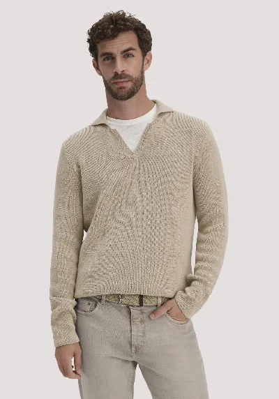 hessnatur hessnatur Herren Milano Strick Polo Regular aus Leinen mit Bio-Baumwolle und LENZING™ ECOVERO™ Viskose - beige