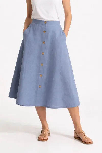 De IONESCU De IONESCU Damen vegan Midirock Leinen Staubig Blau