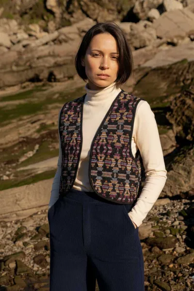 WiDDA WiDDA Damen vegan Weste Mia Jacquard Dunkelblau