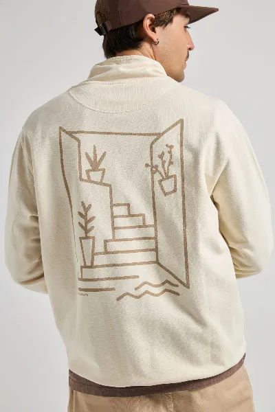 Trendsplant Trendsplant Herren vegan Pullover Quarter Zip Sant Miquel Whitewashed Walls