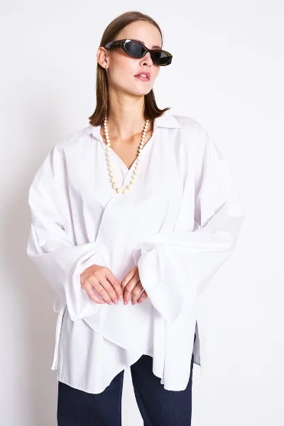 JAN N JUNE JAN 'N JUNE Damen vegan Bluse Puffy Wrap Aquilia
