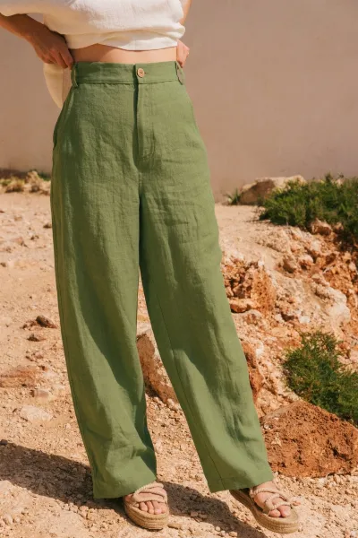 AmourLinen AmourLinen Damen vegan Hose Straight Barbora Matcha