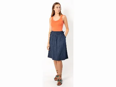 Living Crafts Living Crafts Bio-Damen-Midi-Rock ANDALA mit besticktem Batist, indigo blue,