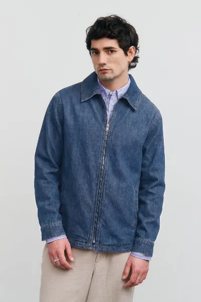 Rotholz Rotholz Herren vegan Arbeitsjacke Aus Washed Denim Mit ReiÃŸverschluss