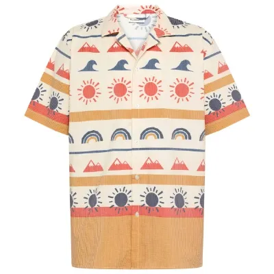 KnowledgeCotton Apparel KnowledgeCotton Apparel - Box Fit Short Sleeved AOP Seersucker Shirt - Hemd