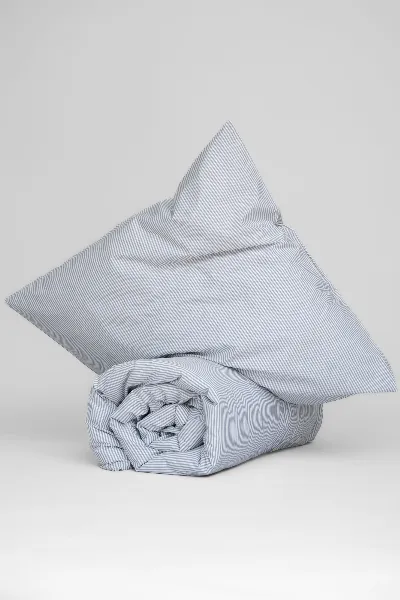 MELA MELA unisex vegan BettwÃ¤scheset Majuli Blau/NaturweiÃŸ Gestreift