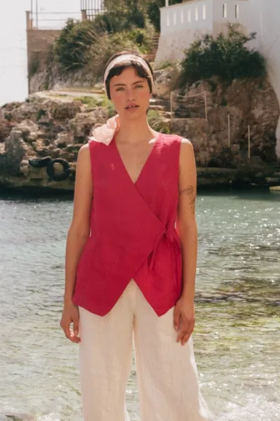 AmourLinen AmourLinen Damen vegan Ã„rmelloses Top Blanca Viva Magenta
