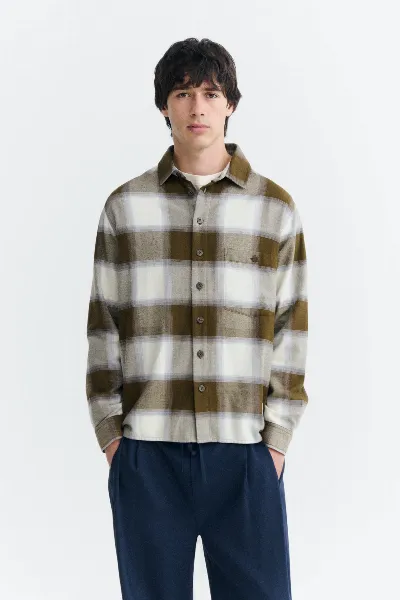 thinking mu Thinking MU Herren vegan Overshirt Ashe Theo Kariert Grün