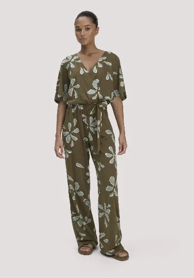 hessnatur hessnatur Damen Print Jersey Overall Relaxed aus Bio-Baumwolle - grün