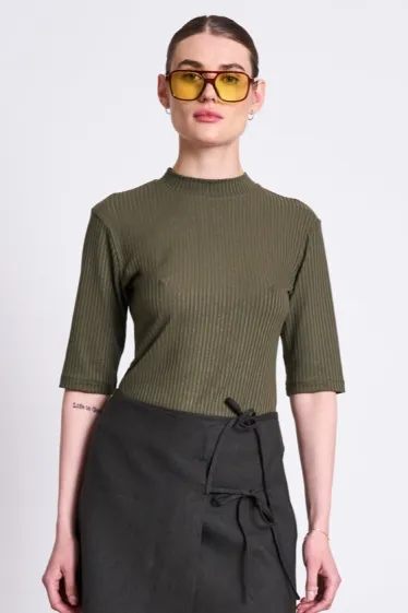 JAN N JUNE JAN 'N JUNE Damen vegan T-Shirt Rib Nina Dark Olive