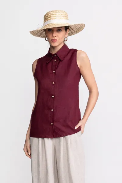 De IONESCU De IONESCU Damen vegan Hemd Ohne Ã„rmel BÃ¢rsana Bordeaux