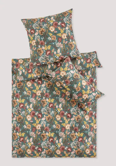 hessnatur hessnatur Satin Bettwäsche Set VANESSA aus Bio-Baumwolle - grün - Größe 135x200 / 40x80 cm