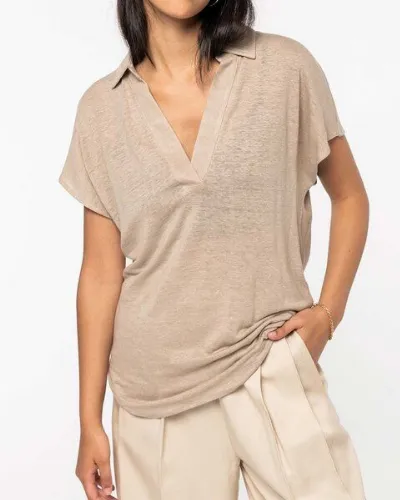 YTWOO YTWOO Exklusives Damen Polohemd aus 100% Leinen