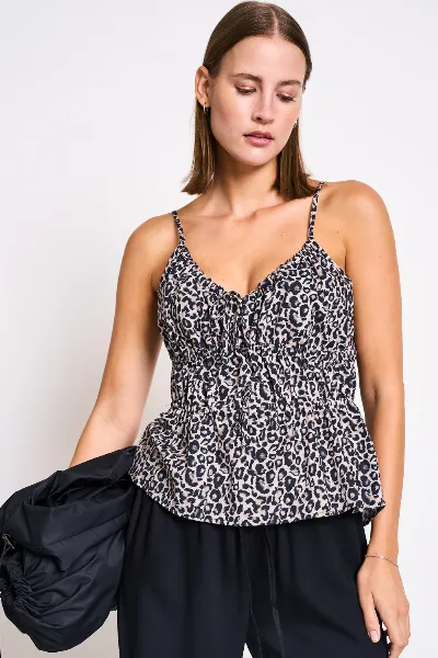 JAN N JUNE JAN 'N JUNE Damen vegan Krawatten-Top Spaghetti Ebur Leo Print