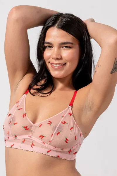 Understatement Understatement Damen vegan Bralette Mesh Balconette Puder Rosa/Feuerrot
