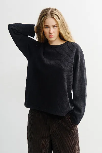 Rotholz Rotholz Damen vegan Schwarzes Oversize-Langarmshirt