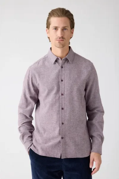 KnowledgeCotton Apparel KnowledgeCotton Apparel Herren vegan Hemd Flanell Dune Regular Feige Lila