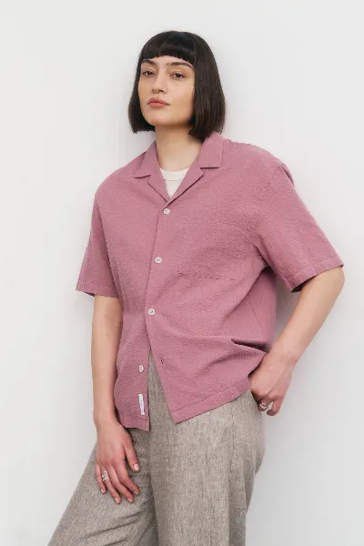 Rotholz Rotholz Damen vegan Hemd Seersucker Bowling Pink