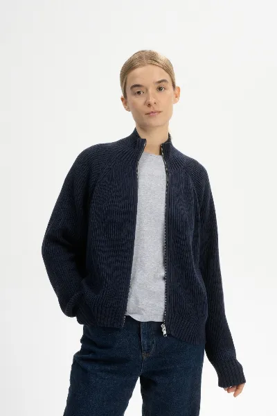 MELA MELA Damen vegan Rippenstrickjacke Kamuka Navy