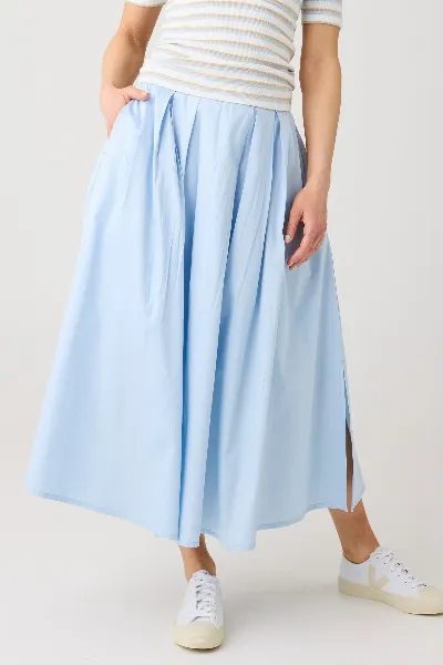 KnowledgeCotton Apparel KnowledgeCotton Apparel Damen vegan Rock Satin Plissee Skyway Blau