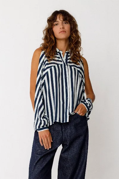 SKFK SKFK Damen vegan Hemd Ekia WeiÃŸ Blau