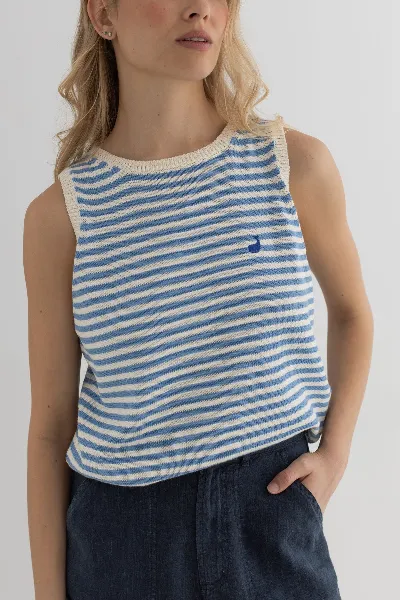 TWOTHIRDS TWOTHIRDS Damen vegan Top Ios Denim Blau Gestreift