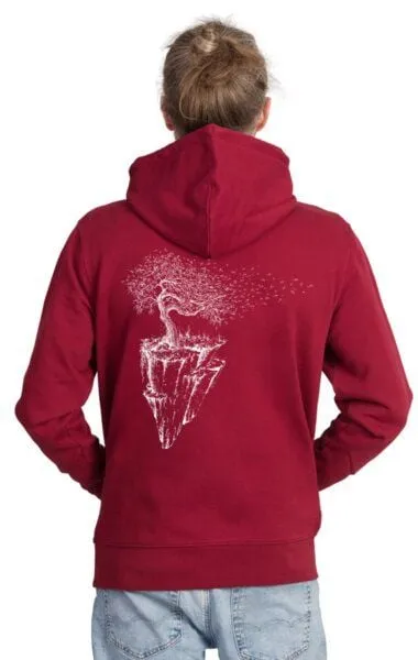 Life-Tree Life-Tree Hoodie aus Biobaumwolle Fairwear Unisex Maple Island in Burgund Rot