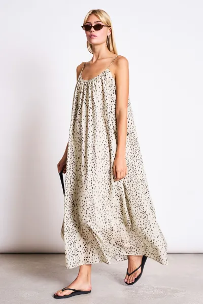 JAN 'N JUNE Kleid Tova Maxi Dalmatian Dots Off White