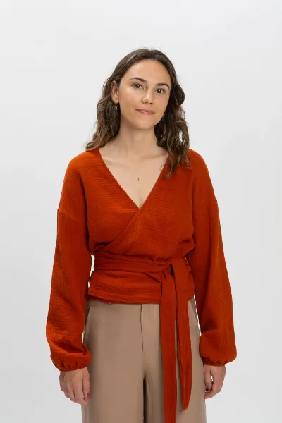 MATONA MATONA Damen vegan Wickelbluse Musselin Ziegel