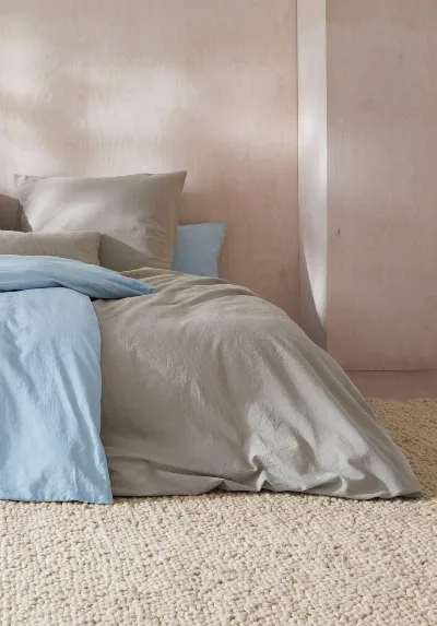 hessnatur hessnatur Bettwäsche-Set aus Bio-Baumwolle mit Leinen - beige - Größe 155x220 / 80x80 cm