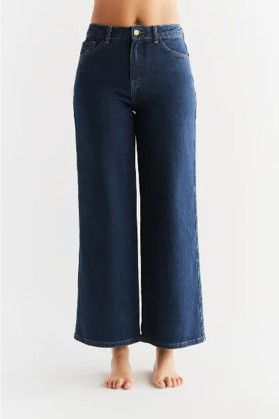 Evermind Evermind Damen vegan Jeans Weites Bein Lapis Blau
