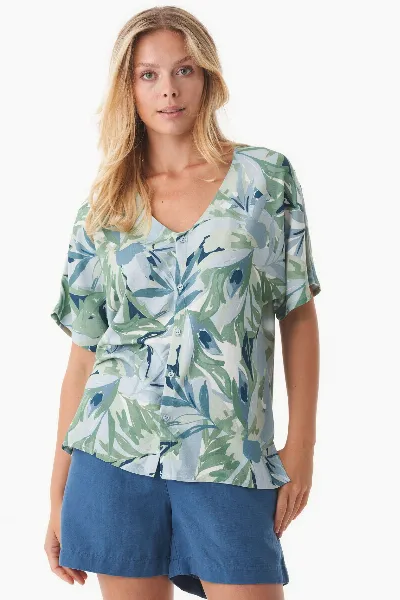 ORGANICATION ORGANICATION Damen vegan Bluse Mit Blattmuster Abstraktes Blatt