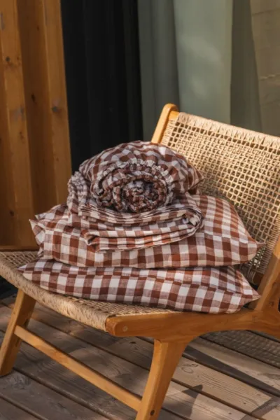 AmourLinen AmourLinen unisex vegan Set Bettlaken Mocha Gingham