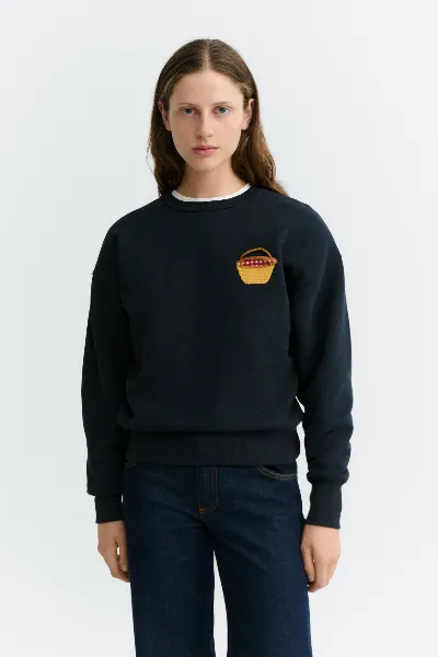 thinking mu Thinking MU Damen vegan Sweatshirt Jodie Mit Gesticktem Korb Marineblau