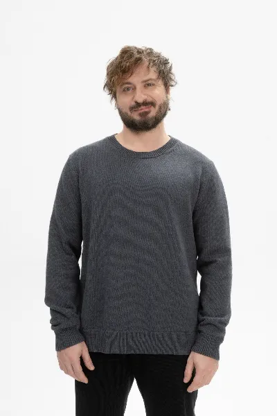 MELA MELA Herren vegan Strickpullover Charun Anthrazit Melange