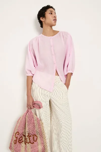 Lanius Bluse mit Kr&auml;useln Rosa