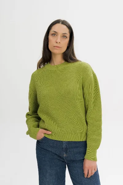 MELA MELA Damen vegan Strickpullover Mit Rippmuster Adah Seaweed